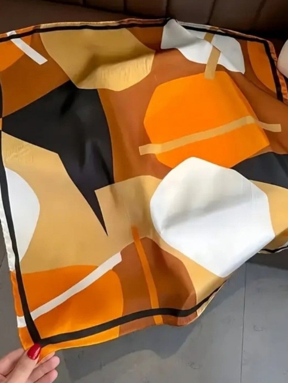 Abstract Geometric Orange and White Silk Scarf